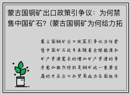 蒙古国铜矿出口政策引争议：为何禁售中国矿石？(蒙古国铜矿为何给力拓)